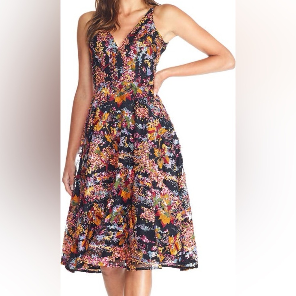 Dress the Population Multicolor Floral Tea length Dress